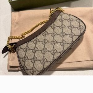 Gucci Beige and Brown Clutch with Gold Chain